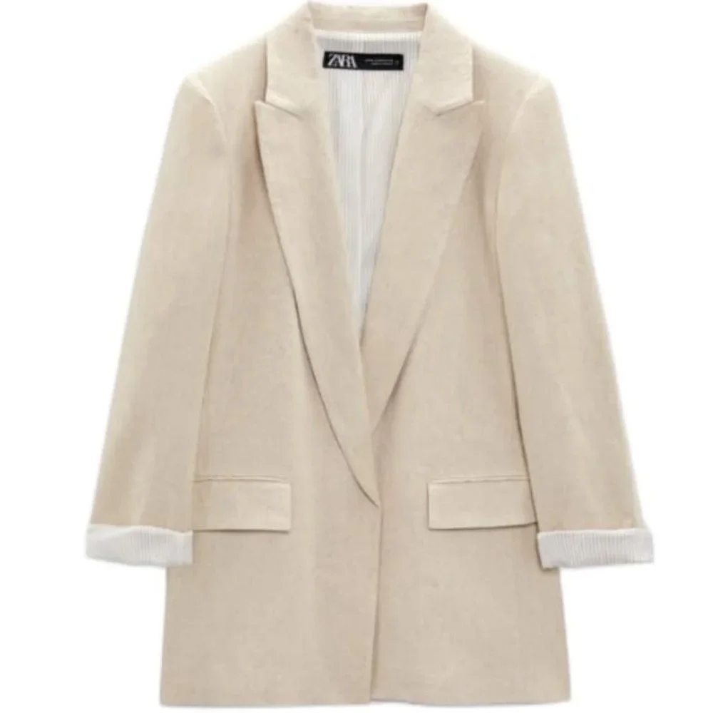 COPY - NWT ZARA PRINTED CUFF LINEN BLEND BLAZER NATURAL | 2753/230